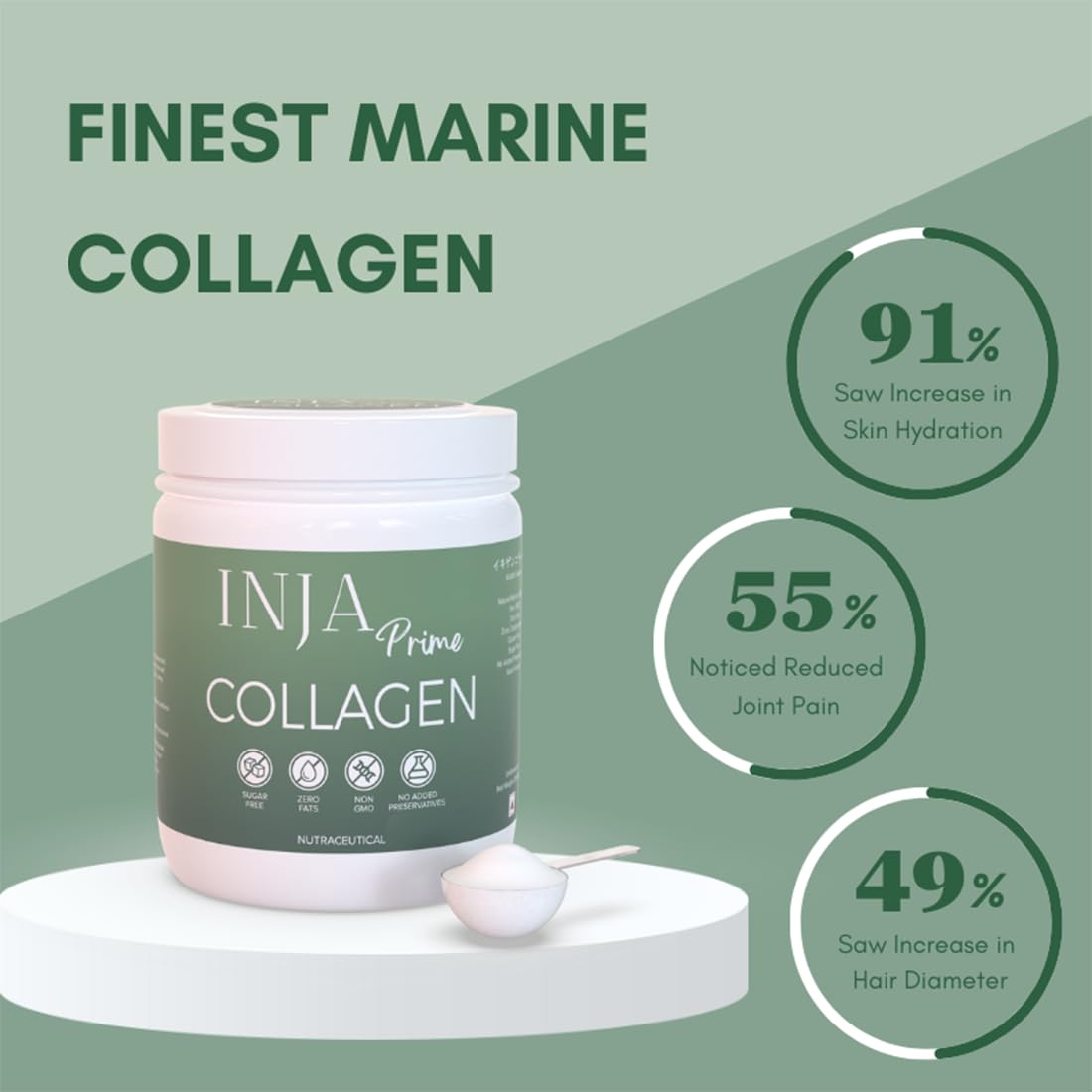 INJA Prime Marine Collagen Supplement Powder for Women and Men, Japanese Collagen with Original Formulation, Healthy Skin, Joints, Hair Growth, Sugar-Free, Unflavoured, 125 gm