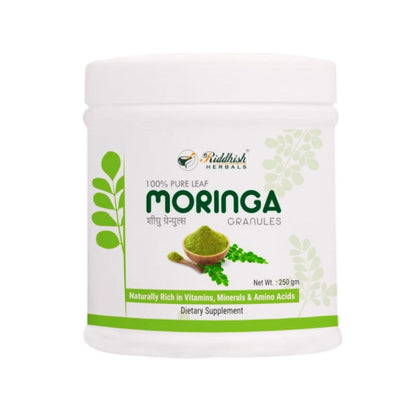 Riddhish Herbals Moringa Granules 250g - Pure Moringa Oleifera Shigru Drumstick Leaf - Easy Mixing Natural Flavour Daily Nutrition Drink - Rich in Vitamins Minerals & Amino Acids - FSSAI GMP Certified