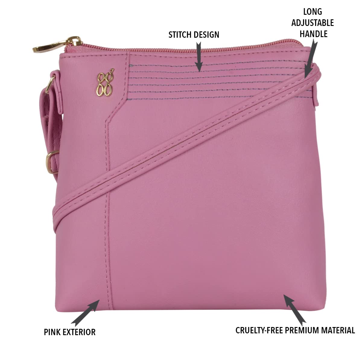 Baggit Women Pink Xs Size Tote Sling Bag | Ladies Stylish Casual Cross Body Purse Handbag