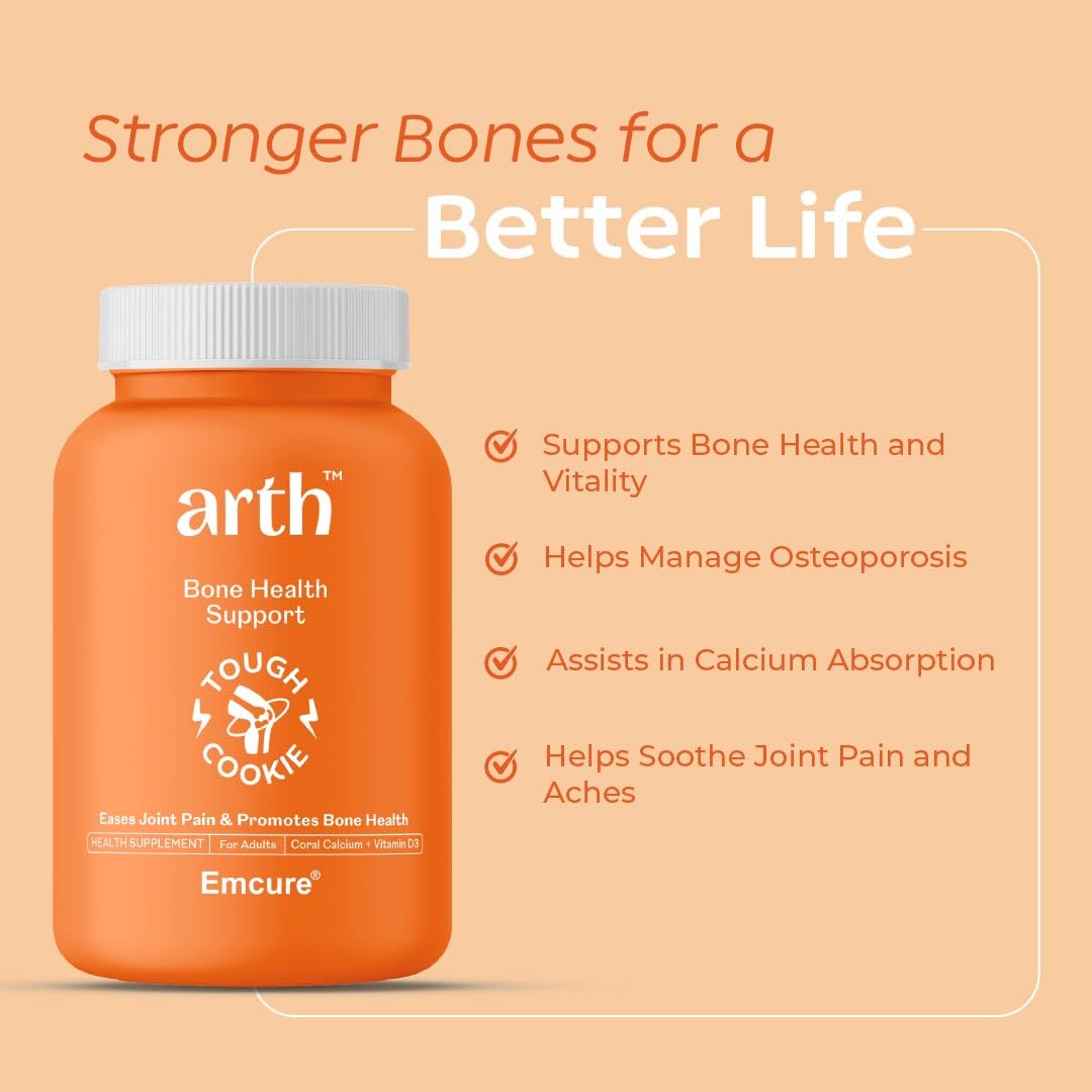Arth Calcium & Vitamin D3 (600 IU) Tablets| Bone Health Supplement with Coral Calcium (1000 mg) for 60% More Absorption Than Others | Supports Strong Bones, Muscles & Joints | 60N Veg