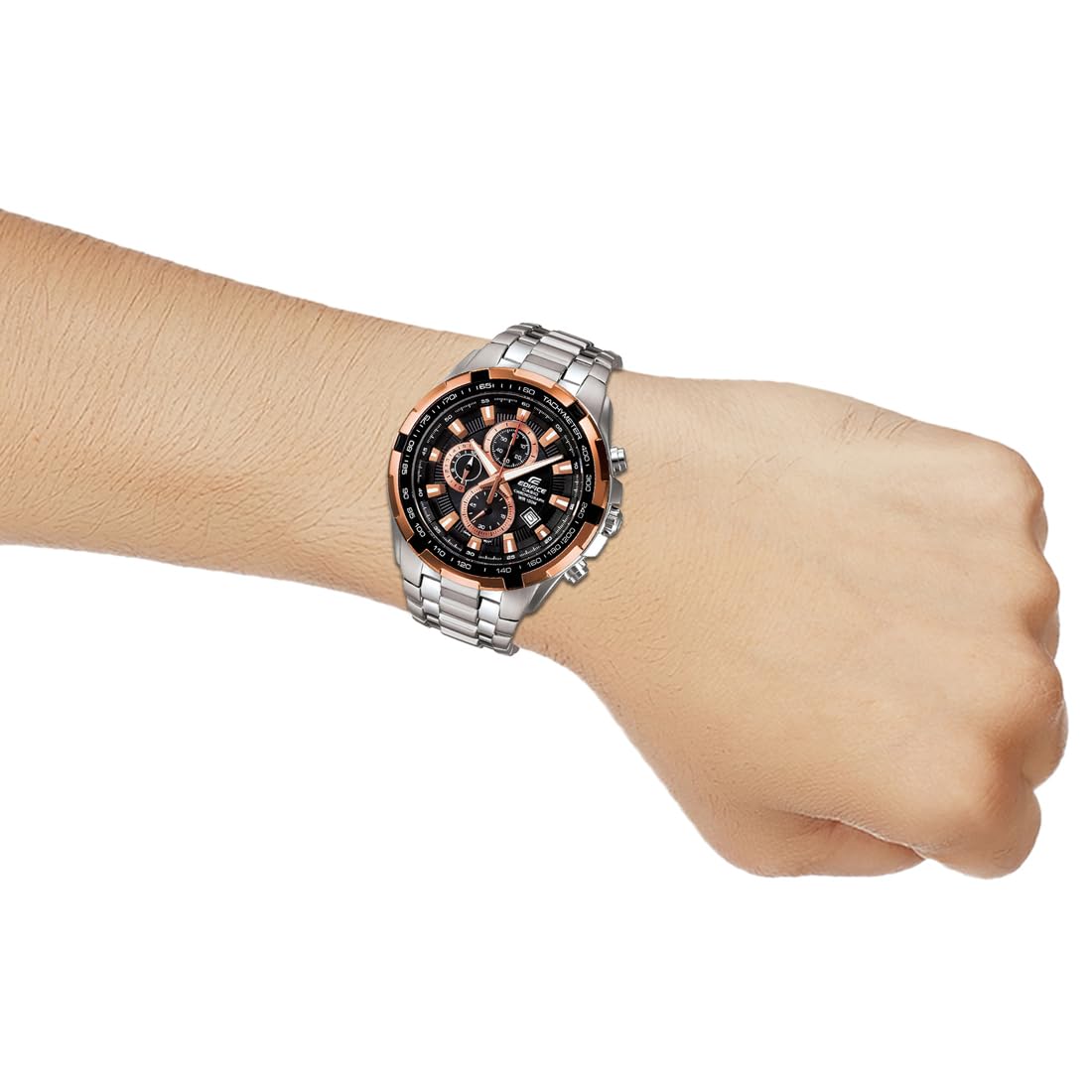 Casio Edifice EF-539D-1A5VDF Analog Black Dial Men Watch Silver Metal Strap (ED368)