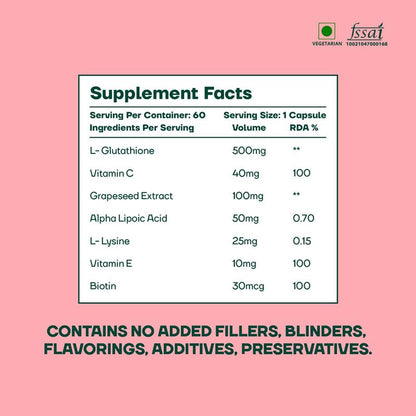 MOUNTAINOR L Glutathione 1000mg For Healthy, Brightening & Radiant Skin (60 Veg Caps) For Men & Women With Vitamin C, Biotin