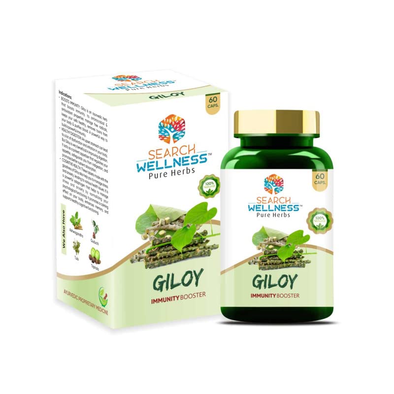 Search Wellness Ayurvedic Giloy (Guduchi) 60 Capsules (Pack of 1) | Herbal Giloy Ghanvati| for Blood Purification | Detoxifies The Body | Enhances Strength & Stamina | Natural Immunity Booster