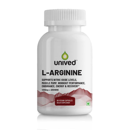 Unived L-Arginine 1300mg | Supports Heart Function, Nitric Oxide Production, and Optimal Blood Flow - 60 Vegan Capsules