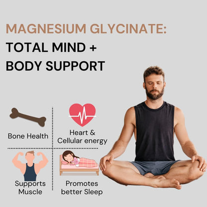 Pure Nutrition Magnesium Glycinate + Zinc - 60 Veg Tablets | Supports Bone, Muscle & Nerve Health | Promotes Relaxation & Quality Sleep | Eases Period Cramps | Enhances Stress Relief & Heart Health | Essential Daily Mineral Supplement