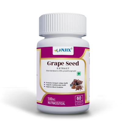 ANJIX Grapes Seed Extract 500mg Capsules, Antioxidant Supplement, Promote Healthy Hair And Skin And Good Health, Healthy Cholesterol Level, Boost Immunity, 60 Veg capsules