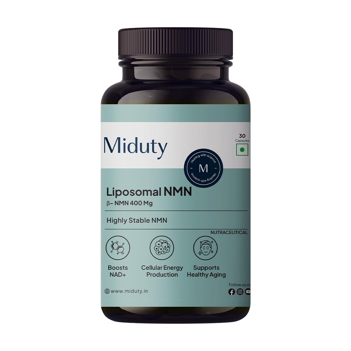 Miduty Liposomal NMN 85% Highly Stable 400 mg Supplement | Nicotinamide Mononucleotide for Anti-Aging, NAD+ Support & Cellular Health | NMN Capsules with Resveratrol | 30 Capsules