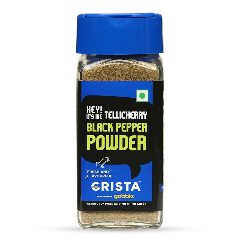 CRISTA 50 gms Tellicherry Black Pepper Powder | Pepper Powder | Zero added Colours, Fillers, Additives & Preservatives | High Volatile Oil Content