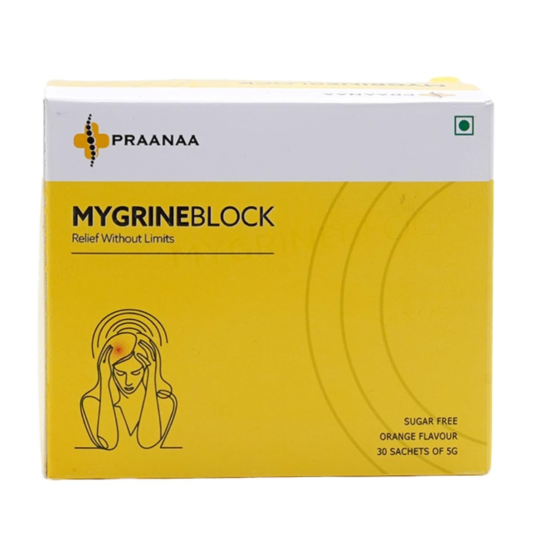 Praanaa Health Care MygrineBlock | Doctor-Formulated Supplement with Scientific Evidence | Migraine Relief Brain Health and Relaxation Support with 6 Key Ingredients (30 Servings,Pack of 1)