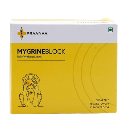 Praanaa Health Care MygrineBlock | Doctor-Formulated Supplement with Scientific Evidence | Migraine Relief Brain Health and Relaxation Support with 6 Key Ingredients (30 Servings,Pack of 1)