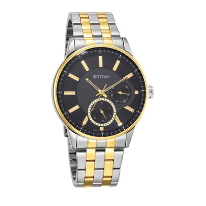 Titan Regalia Opulent Black Dial Quartz Multifunction Stainless Steel Strap Watc