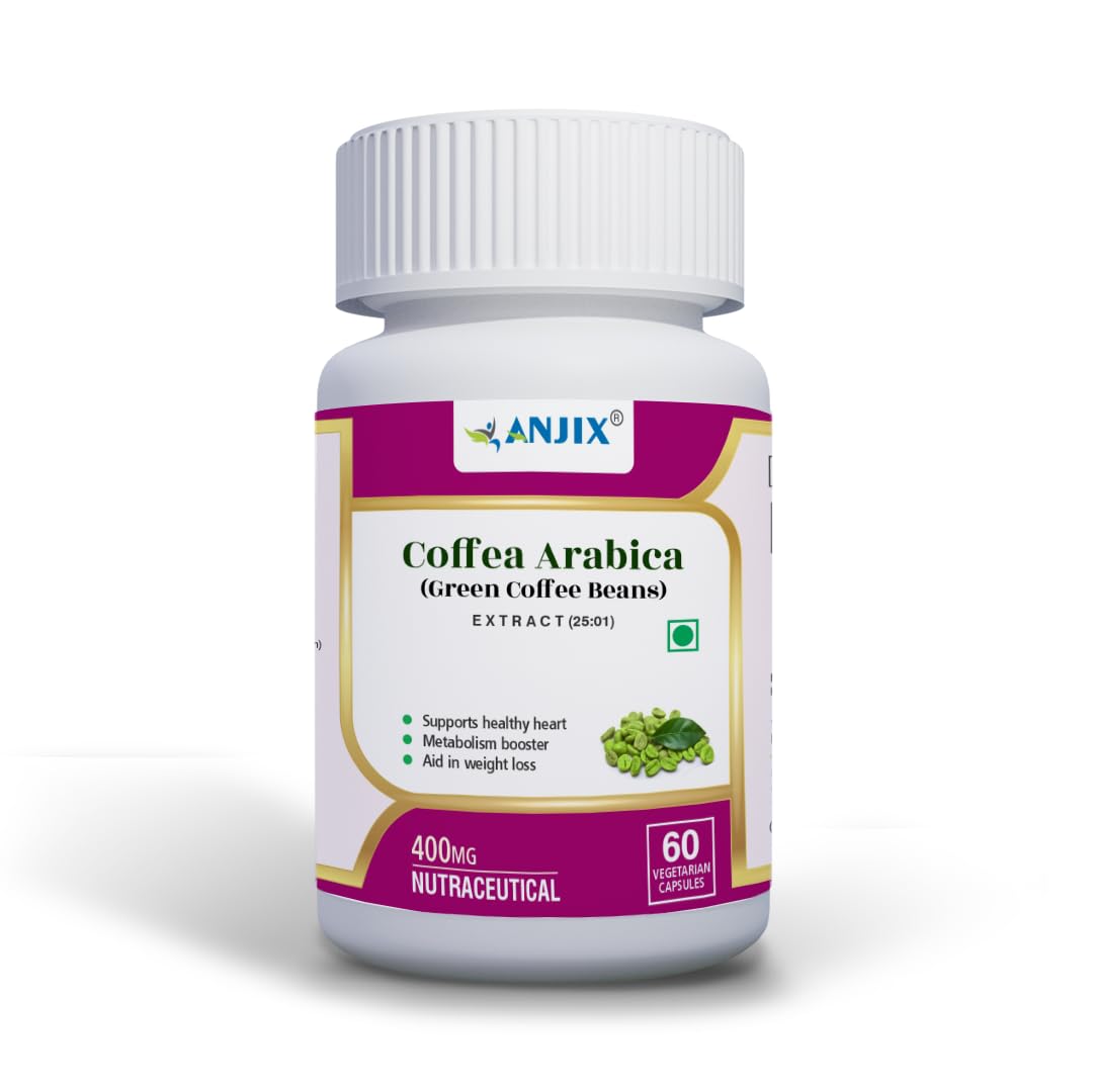 Anjix Green Coffee Bean Extract Capsules | Natural Metabolism Support Supplement | Supports Weight Management & Energy | Vegetarian Capsules | 60 Veg Caps
