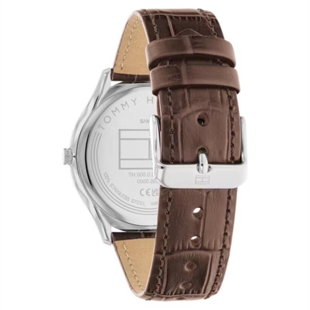 Tommy Hilfiger Becker Quartz Basic Slim Navy Dial Brown Leather Strap Analog Watch for Men