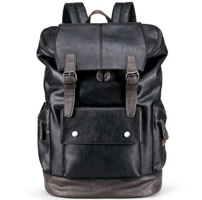 CHAO RAN Vintage Leather Laptop Backpack For Men, Men Black Leather Backpack…, Black, Large, College Travel Backapck