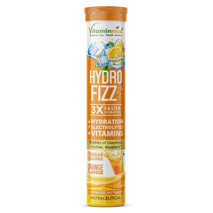 Vitaminnica Hydro Fizz Effervescent Tablets | Sugar-Free & Refreshing- 20 Effervescent Tablets– Advanced Hydration Drink & Electrolyte Booster | Orange Flavour- Pack of 2