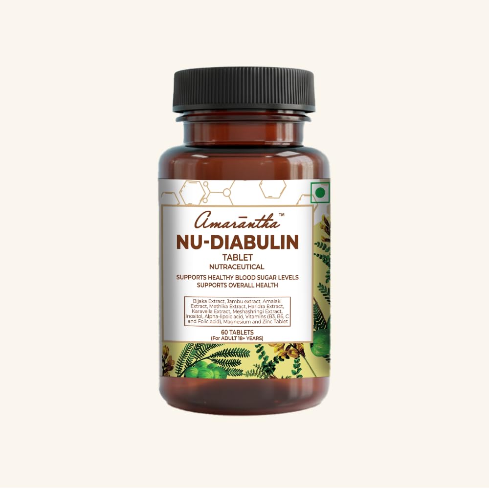 Amarantha Nu-Diabulin Tablet for Blood Sugar Support - 60 Tablets | Contains Meshashringi extract, Karela extract & Bijaka extract | Fortified with Alpha Lipoic Acid & Zinc |FSSAI Approved |Heavy Metal Tested || Supports healthy Insulin levels & Glucose M