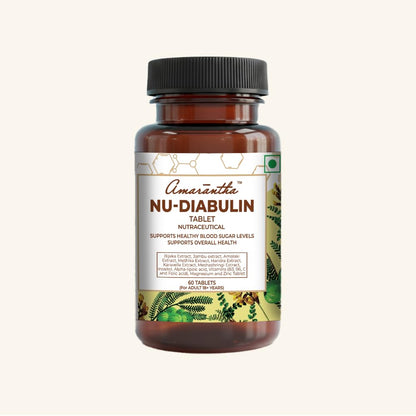 Amarantha Nu-Diabulin Tablet for Blood Sugar Support - 60 Tablets | Contains Meshashringi extract, Karela extract & Bijaka extract | Fortified with Alpha Lipoic Acid & Zinc |FSSAI Approved |Heavy Metal Tested || Supports healthy Insulin levels & Glucose M
