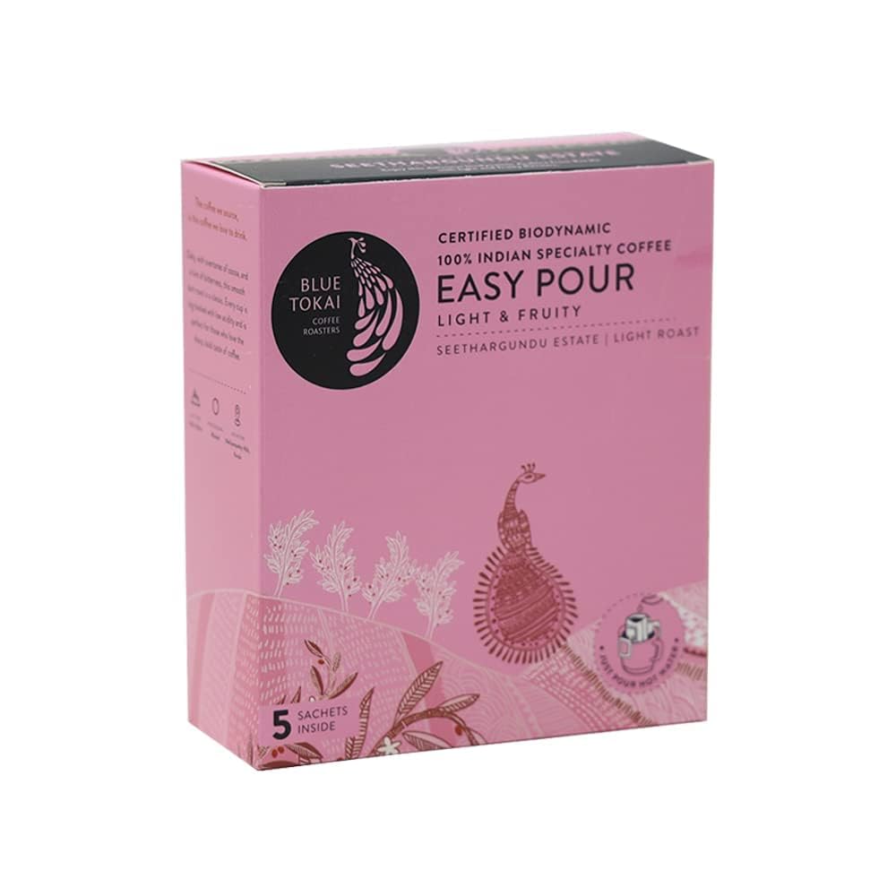 Blue Tokai Coffee Roasters Easy Pour Over Coffee Drip Bags | Seethargundu Estate - Light Roast | Pack Of 5 Sachets | 100% Arabica Beans | Ready to Brew in 2 Mins | Just Pour In Hot Water
