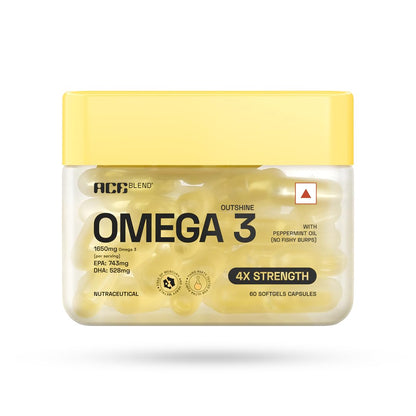 Ace Blend Outshine Omega 3 Fish Oil Capsules (60 Softgels) | 1650 Mg with 743 EPA & 528 DHA | 2 capsules for 4X Strength | No Fishy Burps | Supports Heart, Brain, Joints, Eye Health