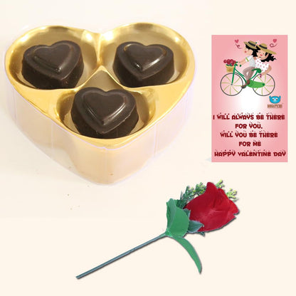 BOGATCHI Valentine’s Day Chocolate Gift | 3 Choco Hearts Box with Free Valentine Card & Rose | Gift for Girlfriend, Boyfriend, Wife, Husband