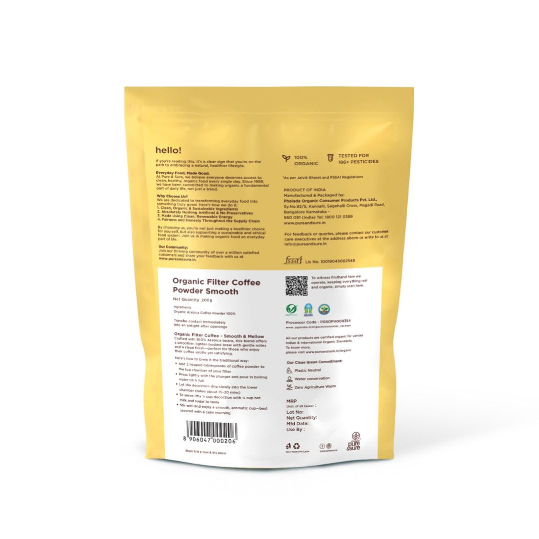 Phalada Pure & Sure Pure & Sure Organic Filter Coffee Powder Smooth | Ground Coffee | Pure & Sure South Indian Filter Coffee Powder | Fresh Coffee 200g.
