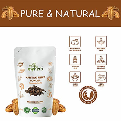 MYHERB 100% Natural Organic Haritaki Powder || 227 Gm/0.5 Lbs || Terminalia Chebula || Ayurvedic Herb || Support Healthy Elimination || For Men & Women-