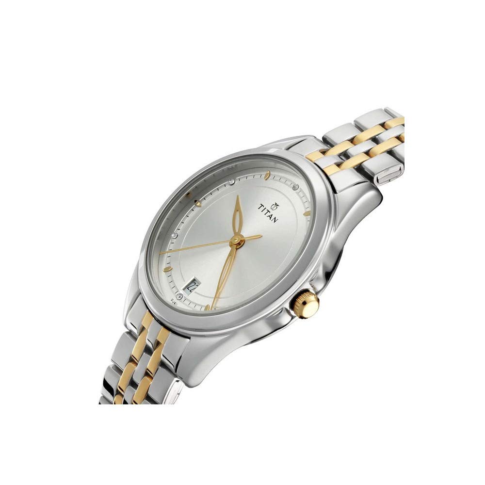 Titan Bandhan Quartz Analog with Day and Date Silver Dial Stainless Steel Strap Watch for Couple-NS17742565BM01P