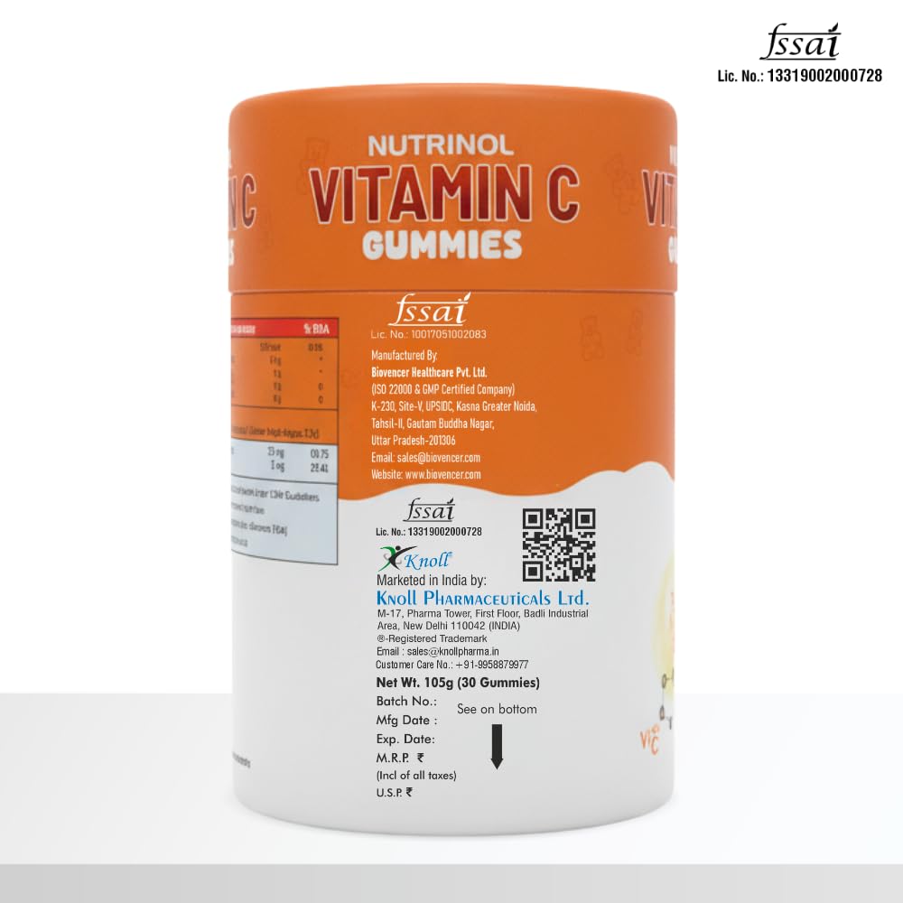Knoll Healthcare Nutrinol Vitamin C | 30 Gummy + Zinc for Daily Immunity | Helps to boost & Strengthens for Healthy Skin, Hair & Nails, Skincare Straberry Flavour (Pack Of 2)