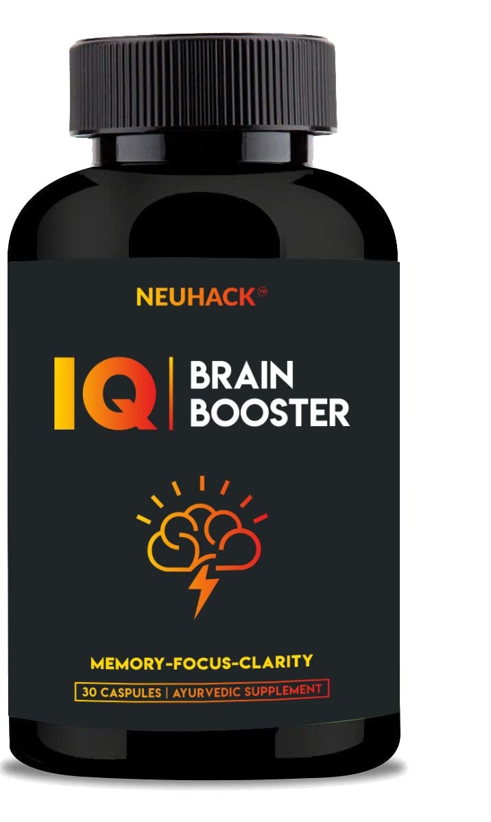 Neuhack IQ Brain Booster Memory Support Supplement with Brahmi, Ashwagandha, Shatavari & Jatamansi Ayurvedic - 30 Capsules