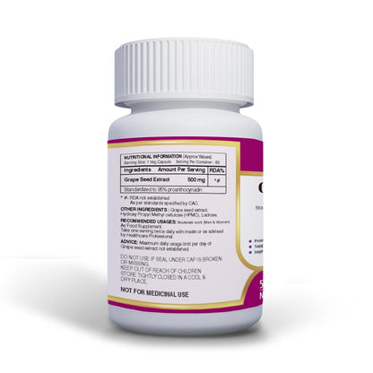 ANJIX Grapes Seed Extract 500mg Capsules, Antioxidant Supplement, Promote Healthy Hair And Skin And Good Health, Healthy Cholesterol Level, Boost Immunity, 60 Veg capsules