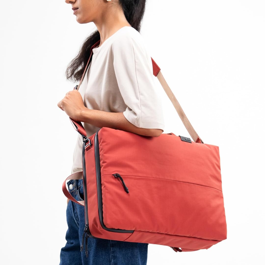 DailyObjects Water Resistant Pivot Briefpack (16L) Bag for Men & Women|Fits 13/14/15.6 inch Laptop/Macbook Pro/Air|Lightweight| Messenger Backpack|Office Use/Travel|Multi Pocket|Adjustable Strap (Red)