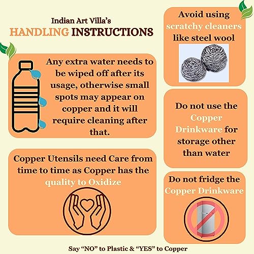 INDIAN ART VILLA Pure Copper Water Bottle with Upper Shine Lower Matt F- image 2