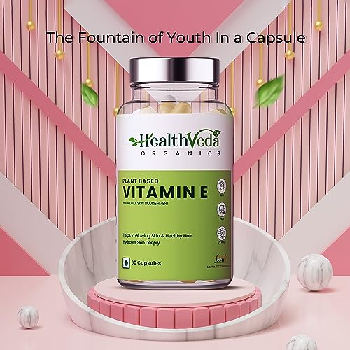 HEALTH VEDA ORGANICS PRIVATE LIMITED Vitamin E, 60 Veg Capsules For Skin And Hair, With Argan & Aloe Vera, Antioxidant Support, Naturally Nourished Skin & Hair For Men & Women