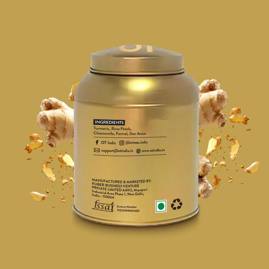 OT INDIA Turmeric Tea - 50 gram (30+ Cups) | Flower Based Whole Leaf Tea | Pure Herbal Tisane- Savory & Spicy | Rich in Antioxidants | Caffeine and Gluten Free |Helps in Boosting Immunity (Pack of 1)