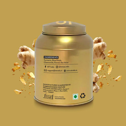OT INDIA Turmeric Tea - 50 gram (30+ Cups) | Flower Based Whole Leaf Tea | Pure Herbal Tisane- Savory & Spicy | Rich in Antioxidants | Caffeine and Gluten Free |Helps in Boosting Immunity (Pack of 1)