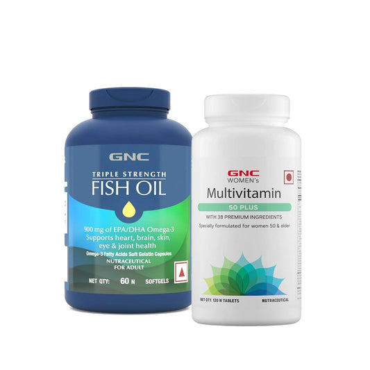 GNC Triple Strength Fish Oil (60 Softgels) & GNC Women's Multivitamin for Women 50+ (120 Tablets) Combo