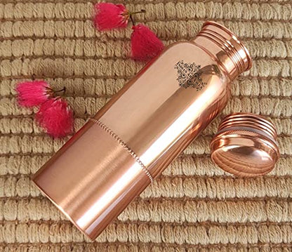 INDIAN ART VILLA Pure Copper Water Bottle with Upper Shine Lower Matt F- image 9