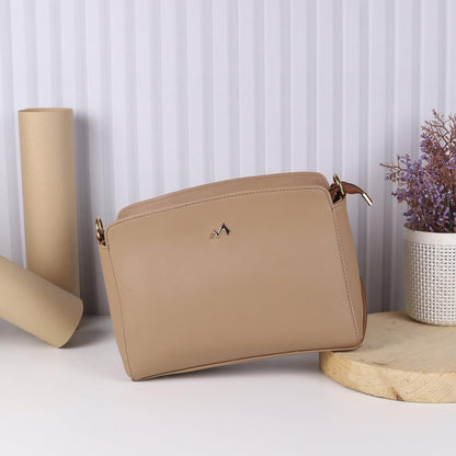 Metro Women Beige Faux Leather Premium Zipper Casual Sling Bag For Women (66-60)