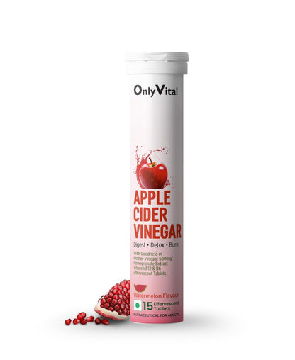 OnlyVital ACV Effervescent Tablets 500mg with Mother Vinegar, Pomegranate, Vitamin B12 & B6 | Digest & Metabolism Support | Watermelon