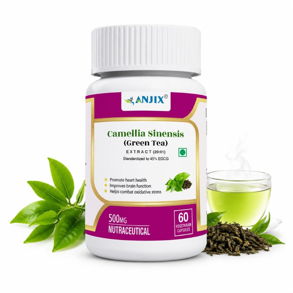 Anjix Green Tea Extract Capsules | Antioxidant & Metabolism Support Supplement | Supports Energy & Wellness | Vegetarian Capsules | 60 Veg Caps