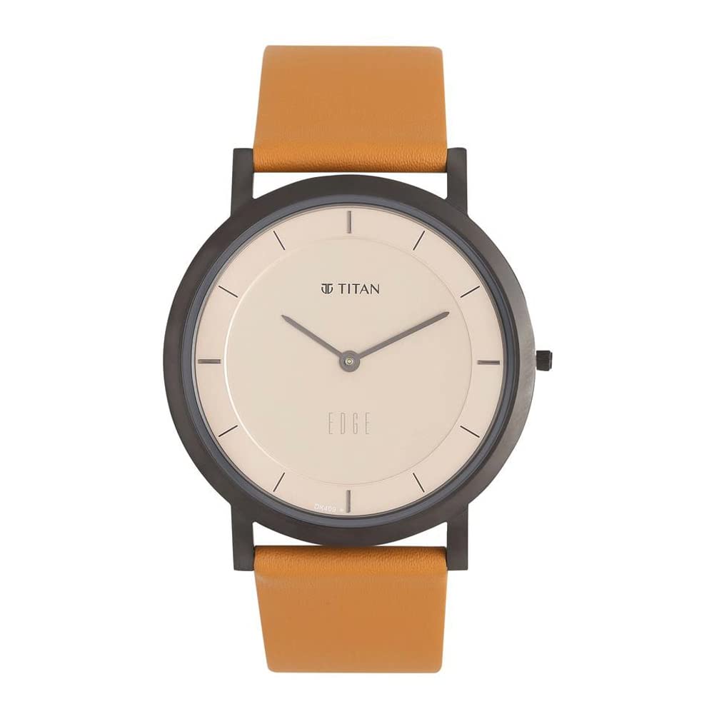 Titan Edge Beige Dial Analog Leather Strap Watch for Men-NS1595QL01/NT1595QL01