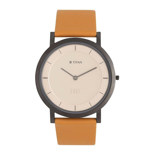 Titan Edge Beige Dial Analog Leather Strap Watch for Men-NS1595QL01/NT1595QL01