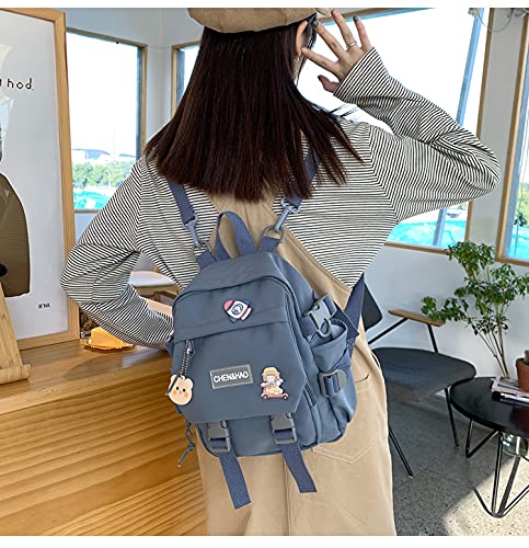 PEXIZUAN kawaii backpack girl school bag waterproof nylon with kawaii pendant cute pin mini backpack, Blue, 35(cm)*28 (cm)*13 (cm), Cute