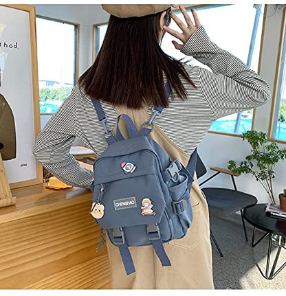 PEXIZUAN kawaii backpack girl school bag waterproof nylon with kawaii pendant cute pin mini backpack, Blue, 35(cm)*28 (cm)*13 (cm), Cute
