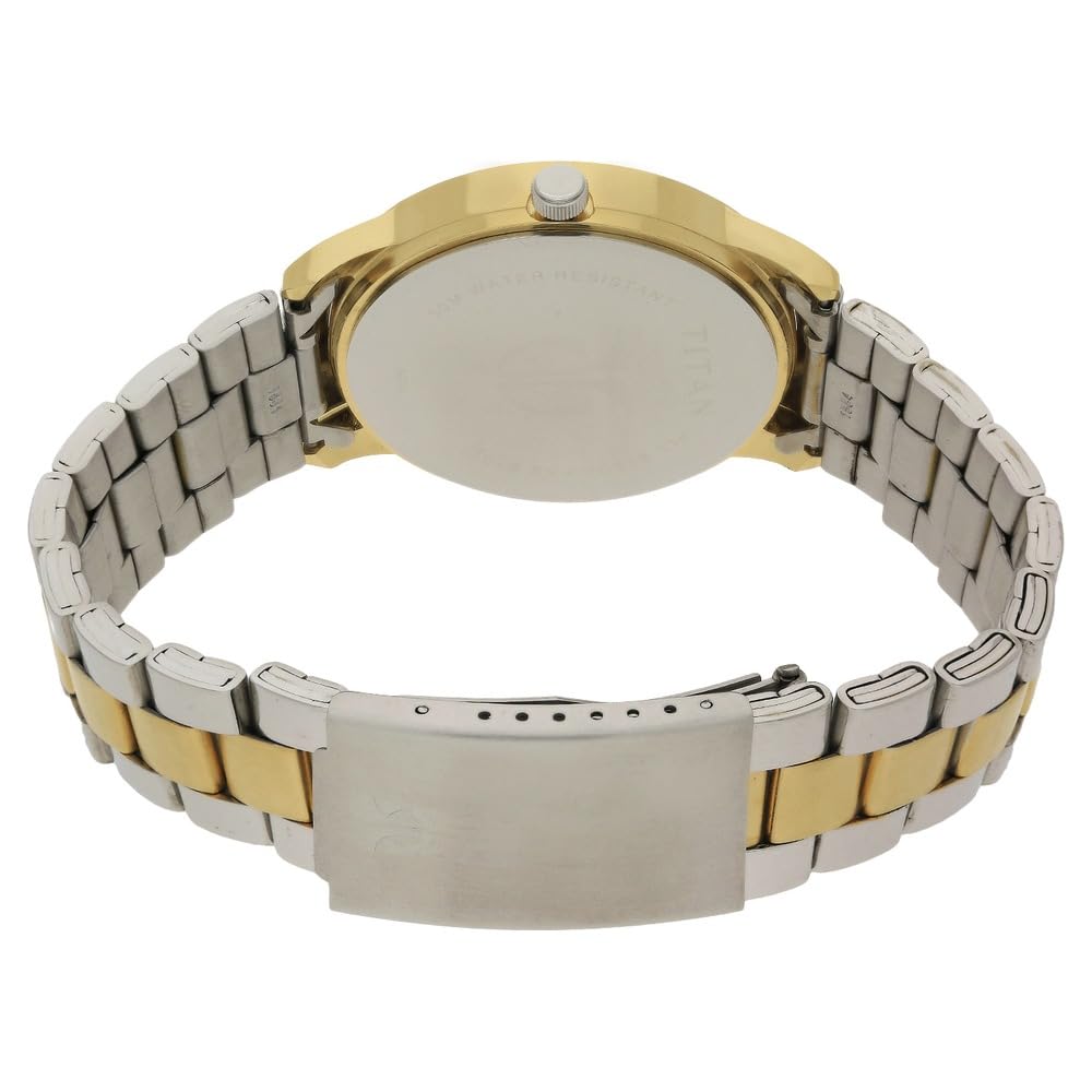 Titan Quartz Analog With Day & Date Champagne Dial Two Toned Silver & Gold Stainless Steel Strap Watch for Men - NT1584BM02