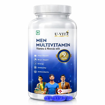 U-VITA Multivitamin for Men | Multivitamin tablet for men | Men38 Essential Vitamins, Minerals & Herbal extracts | Ashwagandha, Ginseng, Grape Seed Extracts | For Energy & Overall Vitality | 30 Veg Tablets | Formulated in the UK
