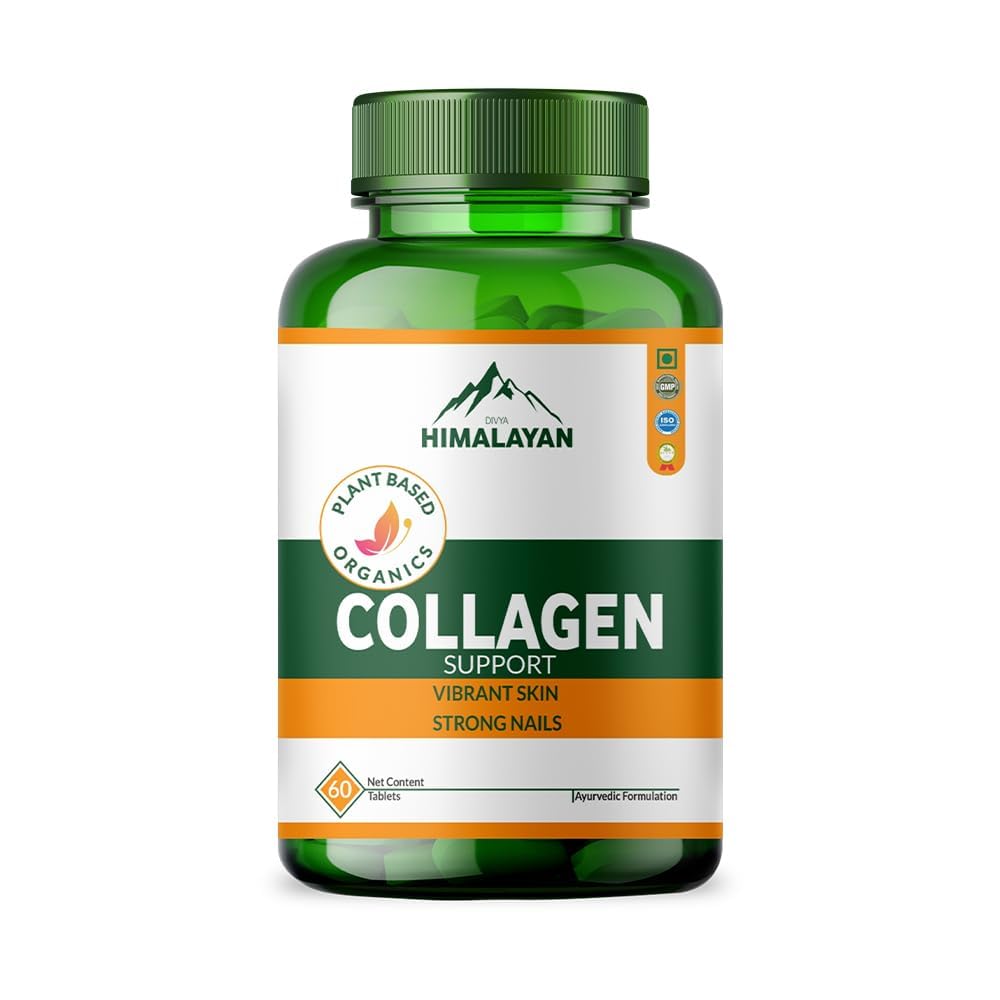 Divya Himalayan Collagen Support Supplement, 60 Tablets, Skin Health, Joint Flexibility, Hair Strength, Herbal Blend, Vitamin C, Biotin, Silica.