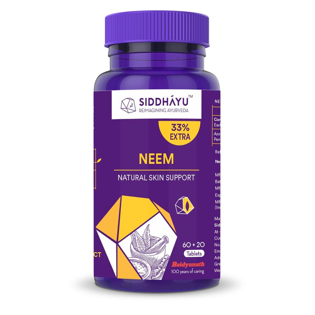 Siddhayu Neem Tablet (From the house of Baidyanath) | Natural Skin Support | Blood Purifier Anti Acne and Pimples | (60 + 20 Tablets Free)