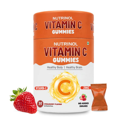 Knoll Healthcare Nutrinol Vitamin C | 30 Gummy + Zinc for Daily Immunity | Helps to boost & Strengthens for Healthy Skin, Hair & Nails, Skincare Straberry Flavour (Pack Of 2)