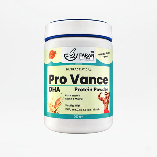 Faran Herbals Pro Vance DHA Protein Powder | Vanilla Flavour Nutritional Health Supplement | With Vitamins, Minerals & Krill Oil | Daily Nutrition Drink Mix | 200g